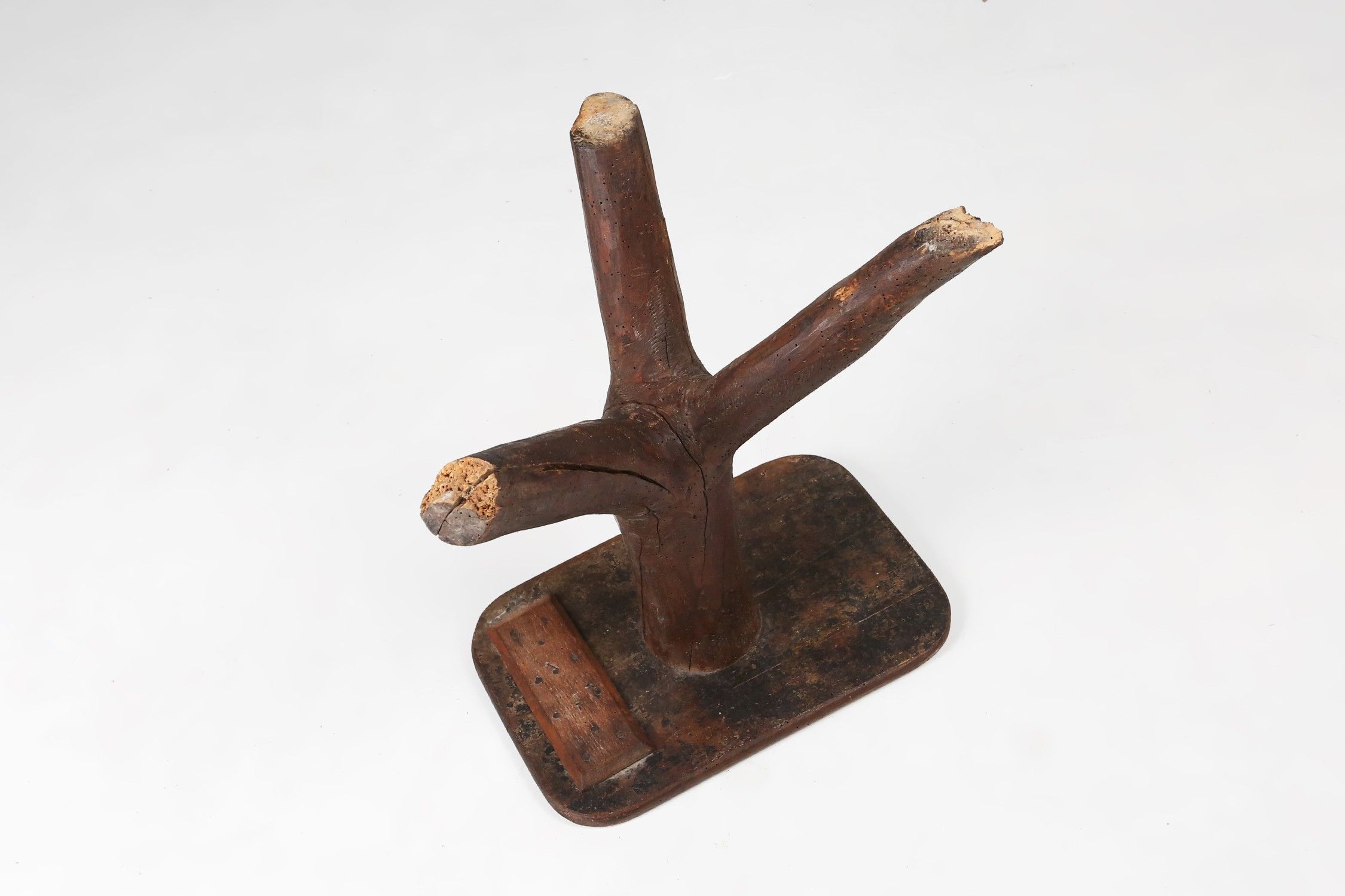 Rustic wooden stool with legs made of a tree branch, France, 1850thumbnail